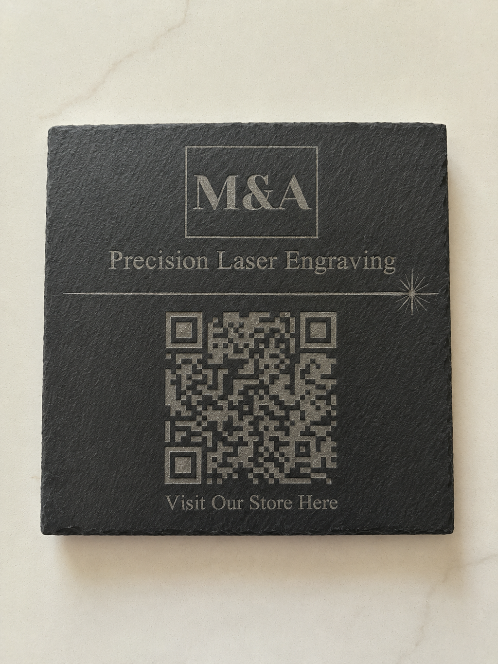 Bespoke Engraved QR Code Slate Coasters