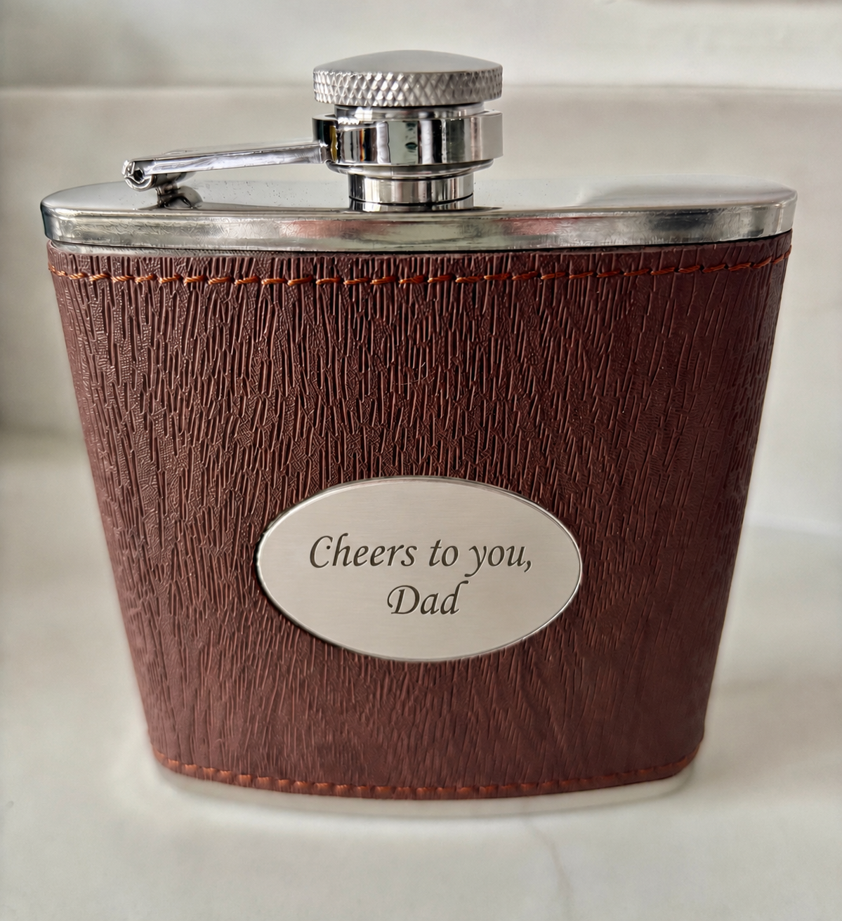 Personalised 6oz Dark Wood Oval Plate Hip Flasks