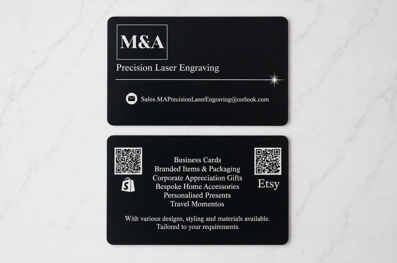 Business Cards Custom Engraved - Black Coated Aluminium x50
