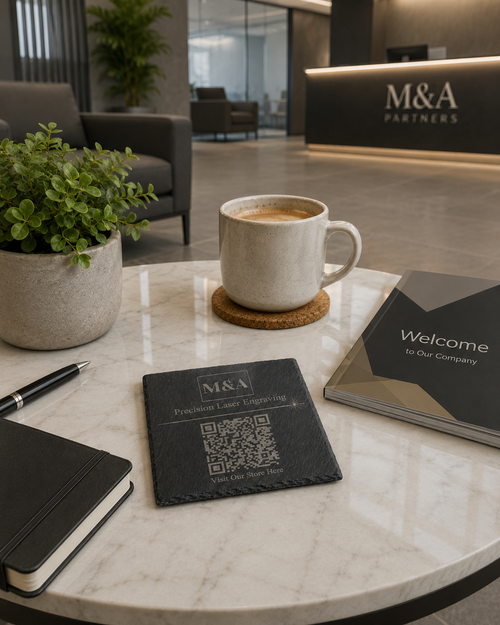 Bespoke Engraved QR Code Slate Coasters